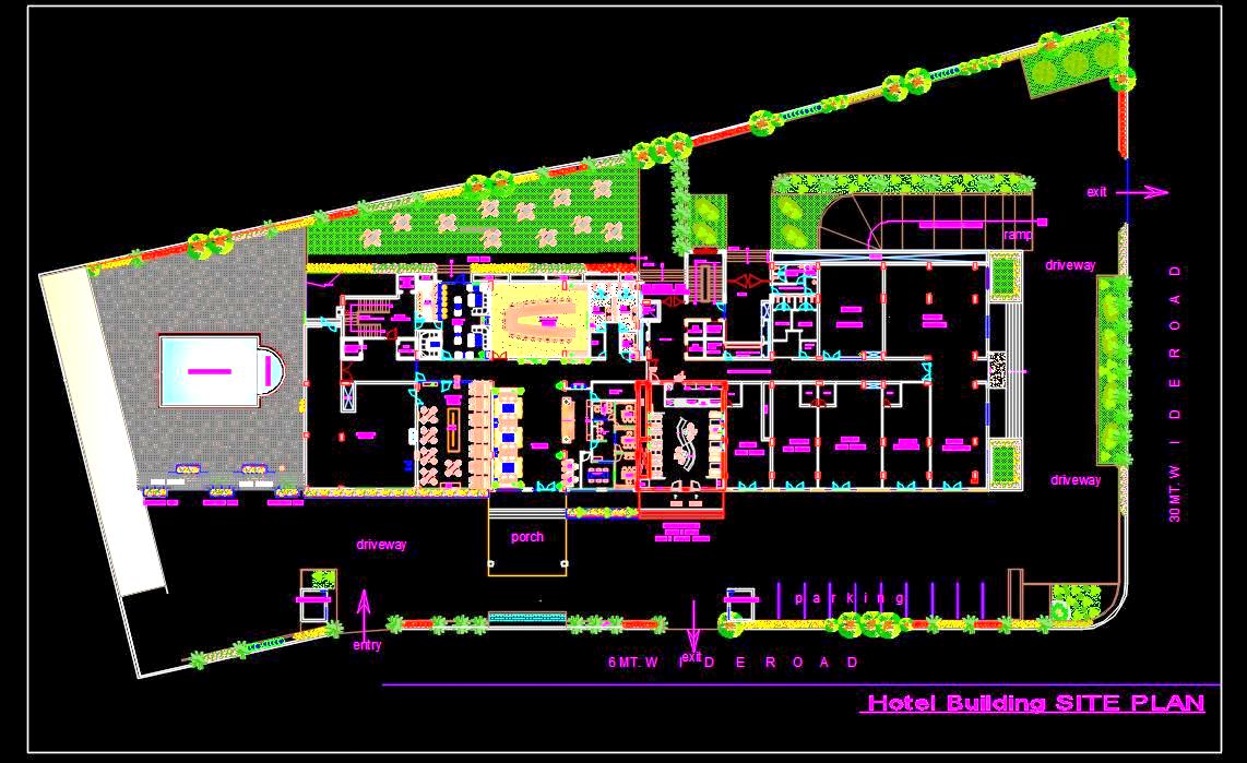 Luxury Hotel Layout DWG File - Ground Floor & Site Plan